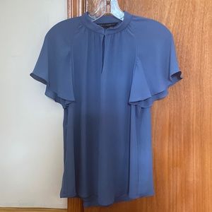 White House Black Market Blue Flutter Sleeve Blouse 4P
